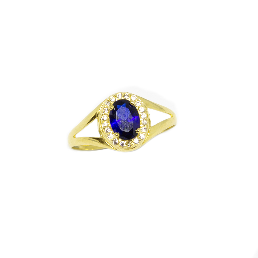 Anel Oval Safira Sint�tica em Ouro 18 Kilates � 25438